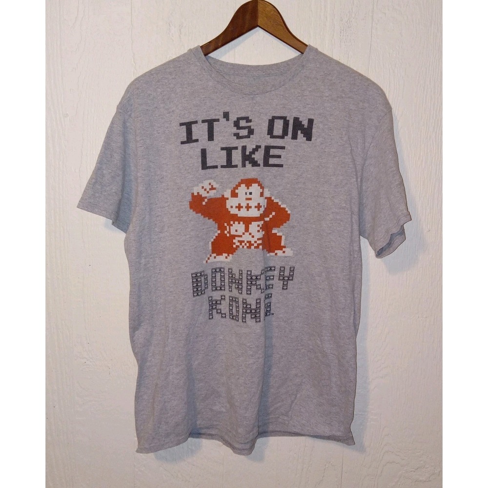 Nintendo Donkey Kong Graphic T-Shirt Mens Large Gray 8-Bit Pixel Art Tee